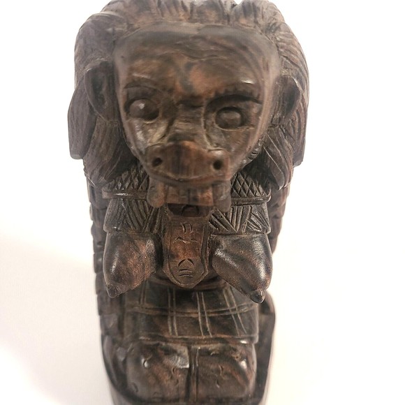 Hand Carved Black Wood Foo Dog Fu Dog Dragon Priestess Fertility Goddess 4.75" - Picture 10 of 12